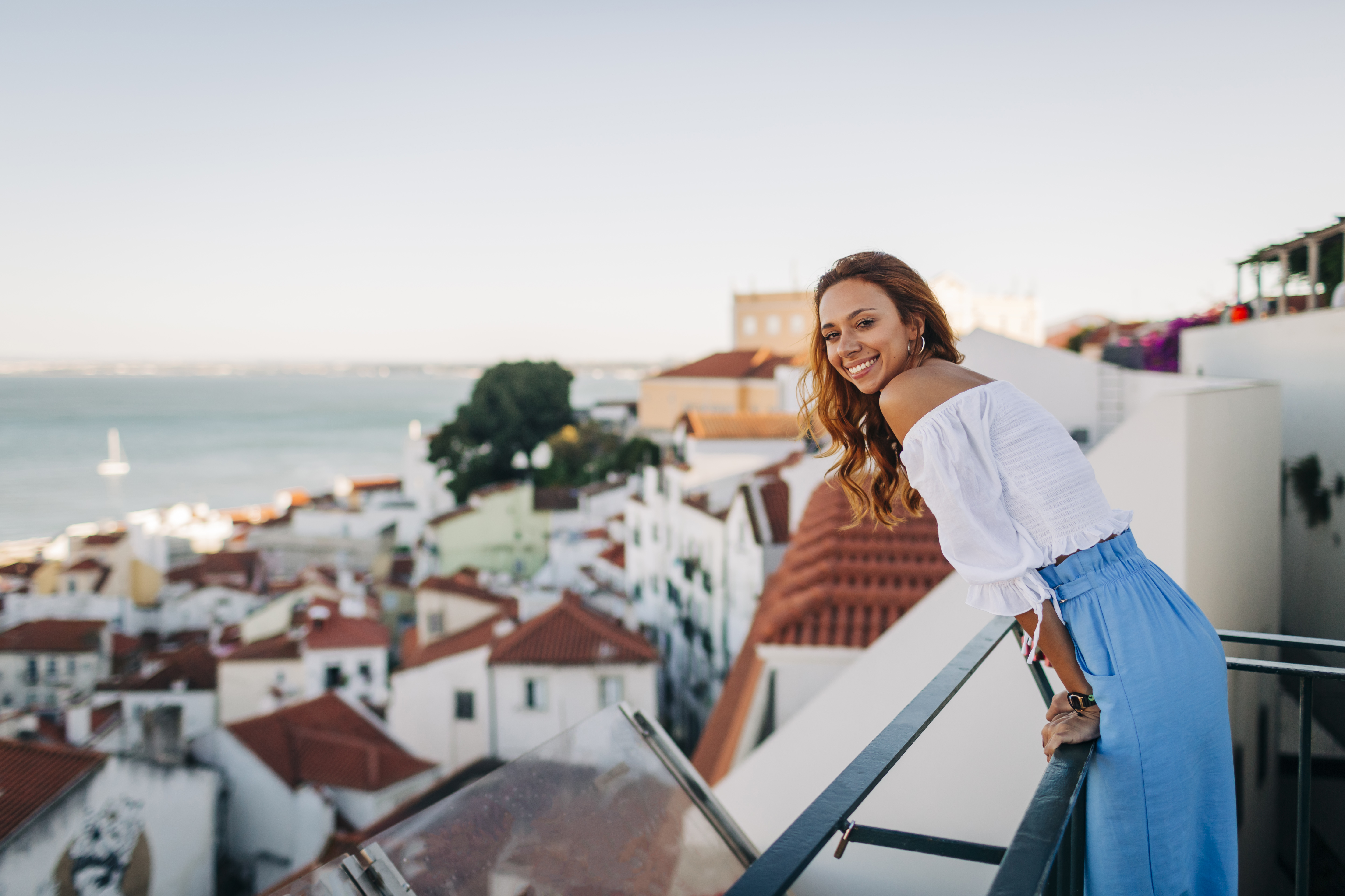 Portrait of tourist in Alfama neigbourhood, Lisboa, Portugal.